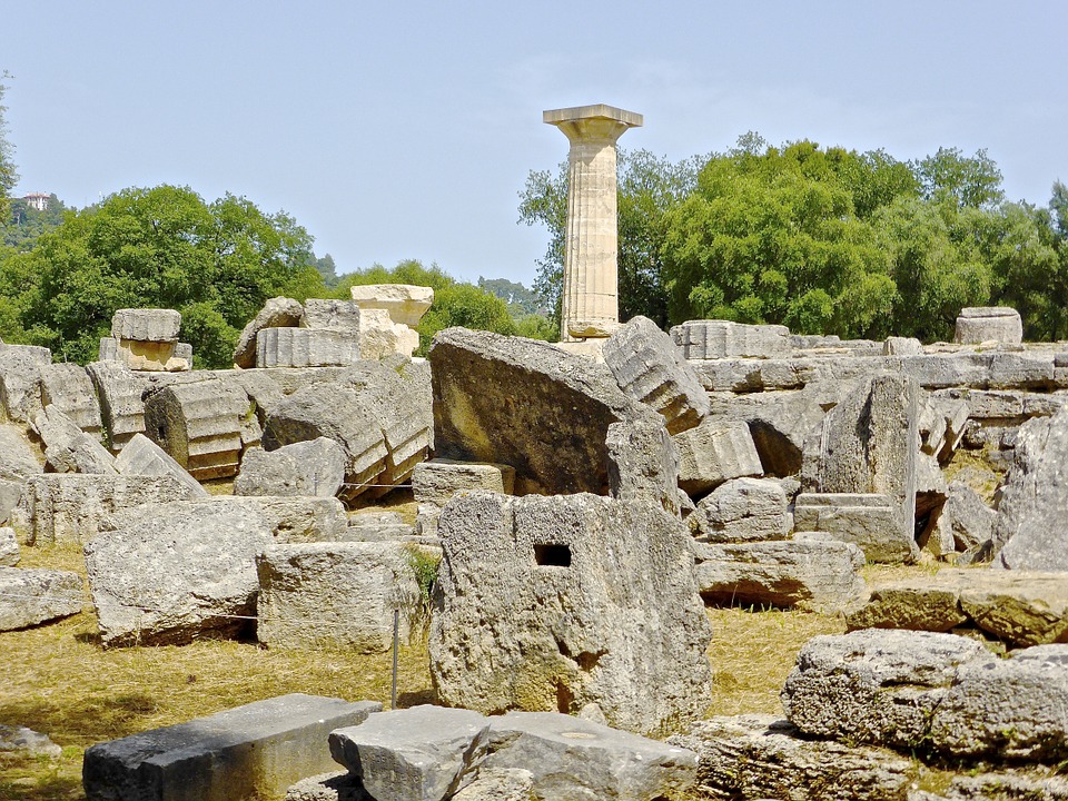 Ancient Column Olympia Stone Ruins History Roman